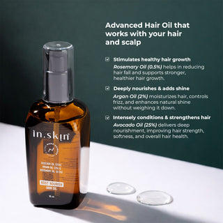 ROOT NOURISH HAIR OIL with Avocado Oil (25%), Argan oil (2%) & Rosemary Oil (0.5%)