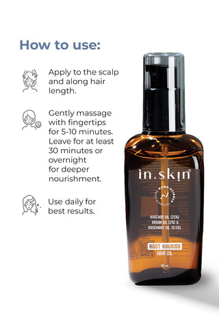 ROOT NOURISH HAIR OIL with Avocado Oil (25%), Argan oil (2%) & Rosemary Oil (0.5%)