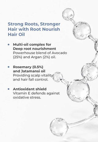 ROOT NOURISH HAIR OIL with Avocado Oil (25%), Argan oil (2%) & Rosemary Oil (0.5%)
