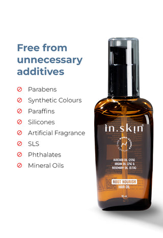 ROOT NOURISH HAIR OIL with Avocado Oil (25%), Argan oil (2%) & Rosemary Oil (0.5%)